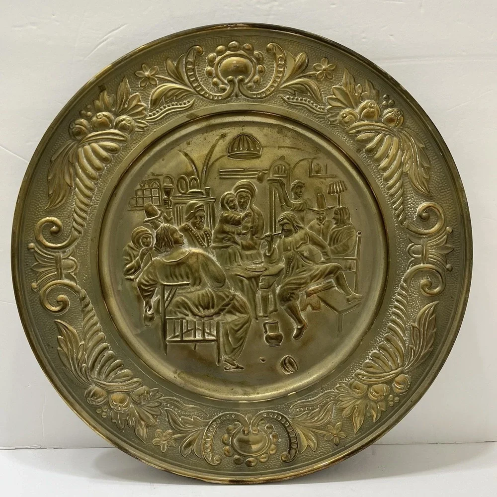 Vintage Embossed Solid Brass Wall Hanging Plate 17